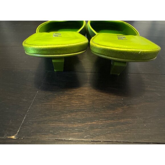Prada Green Satin Square-Toe Mules Size 38 - Picture 5 of 6